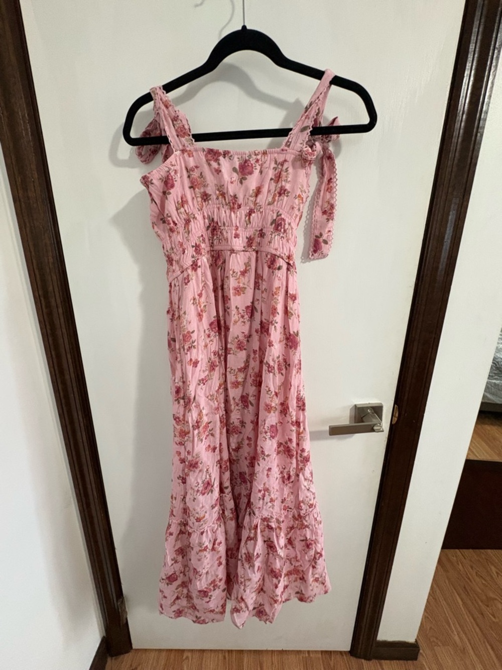 Trixxi Pink Floral Tie-Strap Maxi Dress